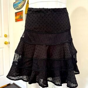 Dao Chloe Dao Black Lace midi skirt, ruffle flowy with flair. Sheer outer layer